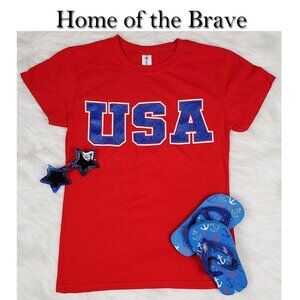 USA Glitter Patriotic 4th Of July Summer Short Sleeve T Shirt NWT